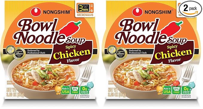 Nongshim Ramen Noodles, Gourmet Instant Ramen bowl, Premium Microwavable Noodle Soup, Spicy Chicken, 3.03 Ounce (Pack of 2)