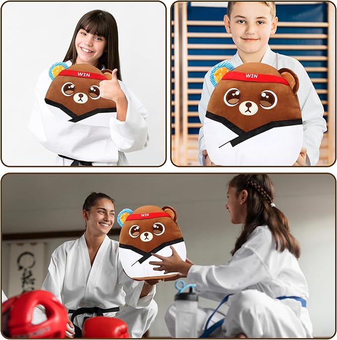 Easfan 12'' Taekwondo Bear Plush Pillow Soft Brown Plush Toy Cute Stuffed Animal Gifts for Boy Kids Toddlers