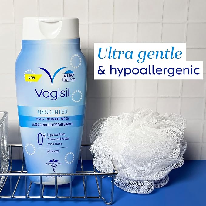 Vagisil Feminine Wash for Intimate Area Hygiene,pH Balanced and Gynecologist Tested,Unscented,12 oz,(Pack of 6)