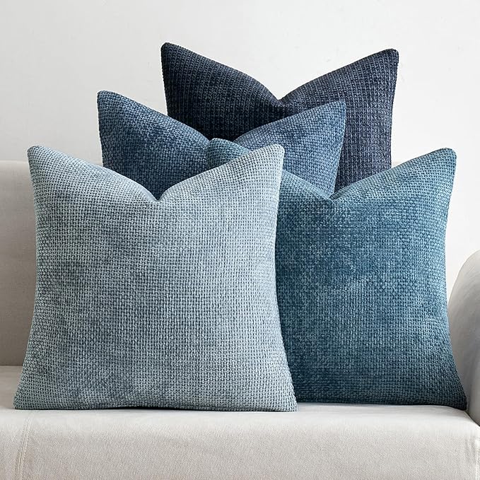 MIULEE Soft Decorative Chenille Pillow Covers Blue Series 20x20 Pack of 4 | Modern Coastal Decor, Blue Gradient Set, Couch Throw Pillows, Farmhouse Boho Cushion Covers for Sofa Bed Living Room