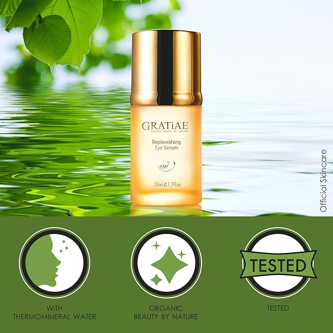 Gratiae Organic Replenishing Eye Serum – Cosmetic Eye Care with Vitamin E, 1.02 fl oz
