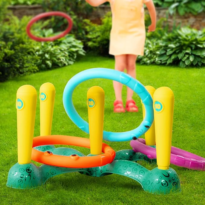 B. toys – Ring Toss Game – Indoor & Outdoor – Sling – a – Ring Toss – 12 Pieces – 5 Pegs & 5 Colorful Rings – for Toddlers, Kids – 3+ Years