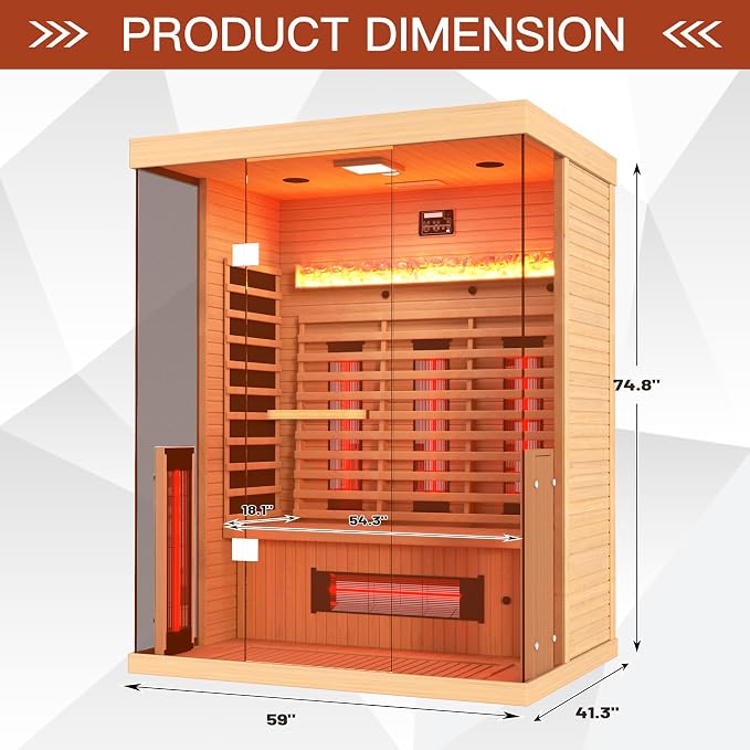 Full Spectrum Infrared Sauna, 2-3 Person Home Sauna with 6 Heating Tubes&3 Carbon Plate,Indoor Dry Sauna with Himalayan Salt Panel and LCD Touch Control Panel