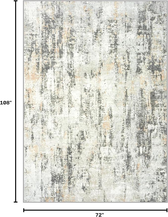 6x9 Area Rugs Washable Rug: Large Modern Abstract Living Room Rug Soft Anti-Skid Thin Carpet Indoor Floor Non-Shedding Carpets for Bedroom Dining Room Farmhouse Nursery Home Office Grey Brown