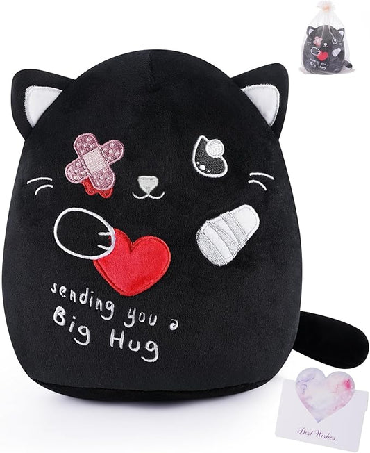Get Well Soon Plush Cat - Black Cat Stuffed Animal Unique Heart Bandage, Perfect Get Well Gift for All Ages 8 Inch