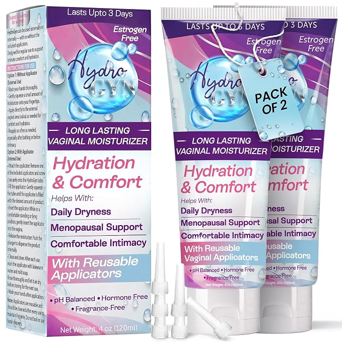 Hydro GYN Vaginal Moisturizer | Long Lasting for Intimacy & Vaginal Dryness | Hyaluronic Acid | Hormone Free | Pre and Post Menopausal | 4 oz Tube Includes Reusable Applicator (Pack of 2)