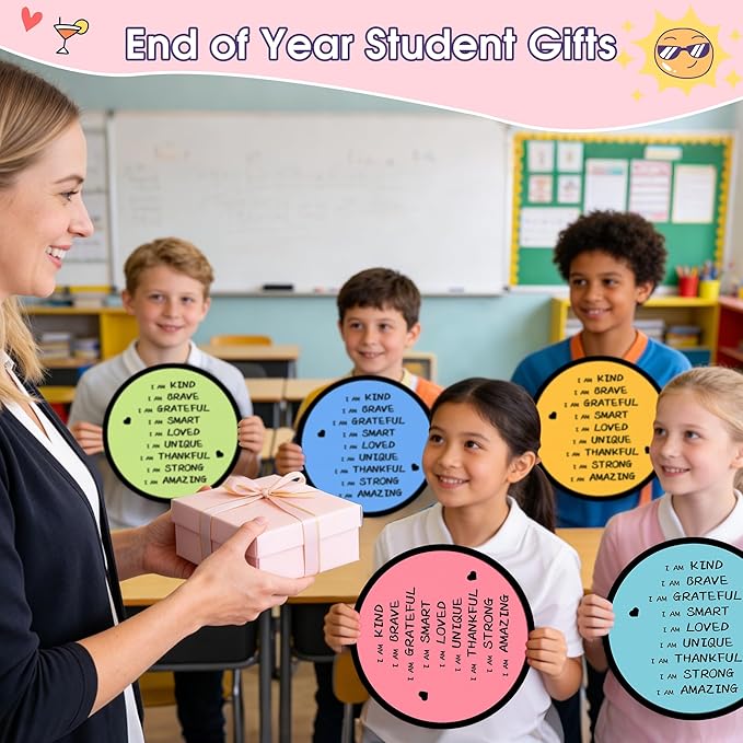 End of the Year Gifts for Students Bulk Foldable Flying Disc Fans Set with Stickers Bags, End of Year Student Gifts from Teacher Beach Fun Folding Pocket Hand Fans for Outdoor Activities Games