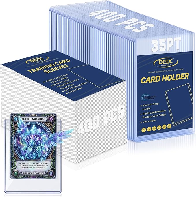 DEDC 800 Top Loader Thick Card Load Holder Storage for Trading Cards Sports Soft Penny Sleeves Hard Plastic 35 Point Protective 3"X4" Toploaders Rigid Memorabilia Collectibles