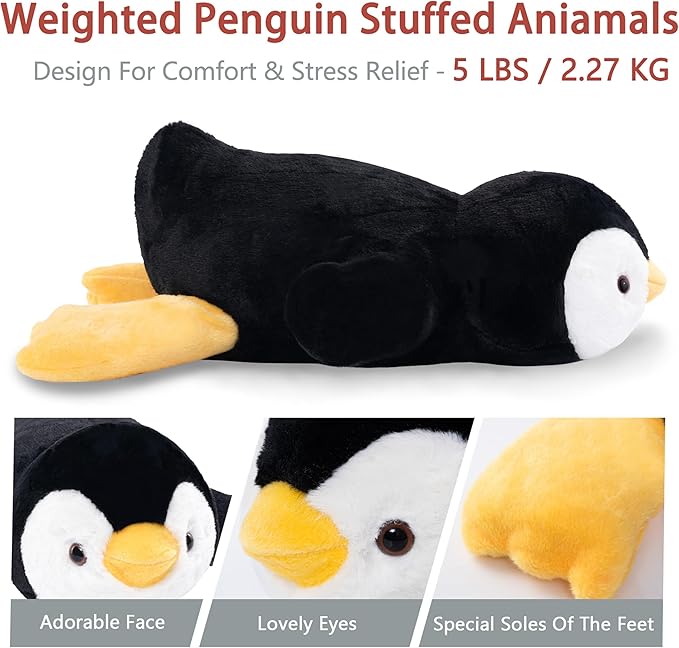 Niuniu Daddy 24" | 5 Pound Penguin Weighted Stuffed Animals for Adults Kids, Large Penguin Pillowfort Plush Animal Toys for Boys Girls, Big Body Pillow for Present Birthday Christmas