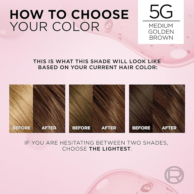 L'Oreal Paris Excellence Crème Permanent Hair Dye, Triple Care Hair Color with Hyaluronic Acid for 100% Gray Coverage, 5G Medium Golden Brown, 1 Kit (Packaging May Vary)