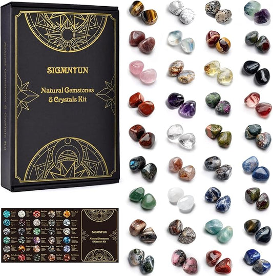36 Varieties Healing Crystals Stones Bulk Set, Christmas Gifts - 2.5 lbs, 0.8" Natural Polished & Tumbled Gemstones Collection and Large Decorative Rocks for Chakra, Meditation, Reiki, Crafts