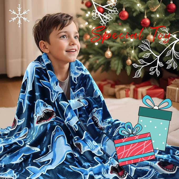 BORORO Glow in The Dark Shark Blanket - Cozy Shark Toys Birthday Gifts for Kids Boys 50x60 inch
