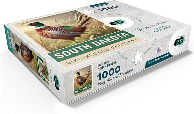 MyPuzzle State Birds Series: South Dakota, Ring-Necked Pheasant - Premium 1000 Piece Jigsaw Puzzle for Adults
