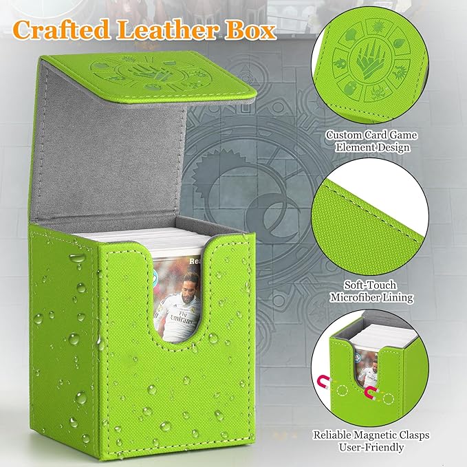 Arkeiliy Card Deck Box, 110+ Storage MTG Deck Box with 50 Pcs Card Sleeve, Collectible Trading Card Cases for Magic Commander and More (Grass)