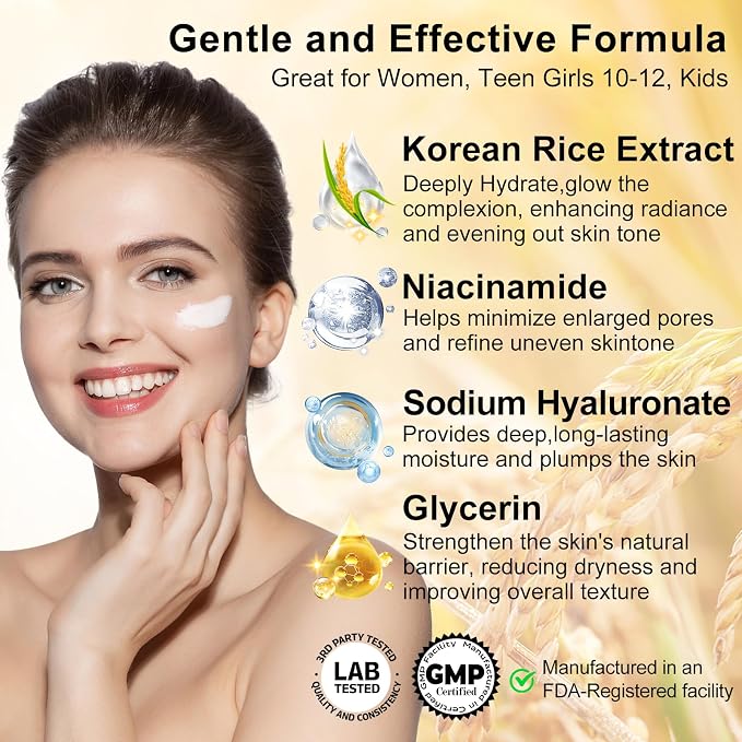 Skin Care Set w/Korean Rice Extract for Hydration,Glow,Repair &Radiant Skin | 6Pcs Women Teen Glass Skincare Routine Kit Self Care Gifts for Women Mom Wife Teenage Girl Valentines Christmas Gifts