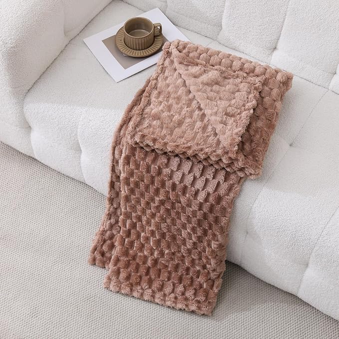 Fleece Throw Blanket, Light Brown, 50"×60" for Couch Sofa Bed | Super Soft Cozy Plush Microfiber Flannel, 3D Jacquard,Lightweight for mom woman