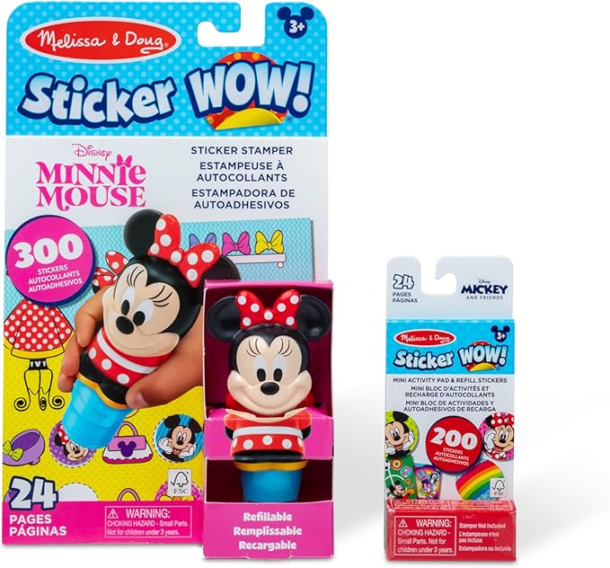 Melissa & Doug Sticker Wow!™ Disney Minnie Mouse Bundle: 24-Page Activity Book, Refillable Sticker Stamper, Mini Pad, 500 Stickers, Arts and Crafts for Kids Ages 3+