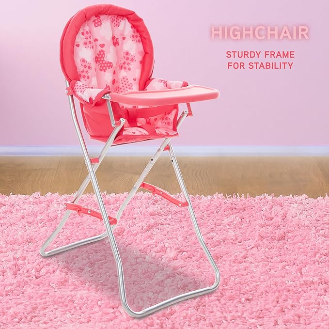 Dolls To Play Baby Doll Stroller Bed and Seat Nursery Playset, Accessories Furniture Set High Chair Diaper Bag Role Play Deluxe Set