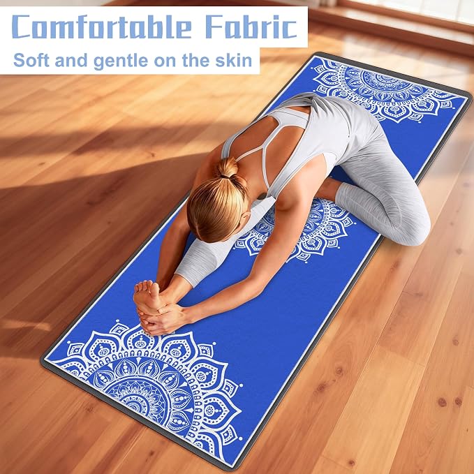 Yoga Towel,Absorbent Yoga Mat Towel for Hot Yoga Non Slip,Stylish Prints,Ideal for Workouts,Hot Yoga,Bikram,Pilates Equipment,72 x 27 in,Blue Mandala