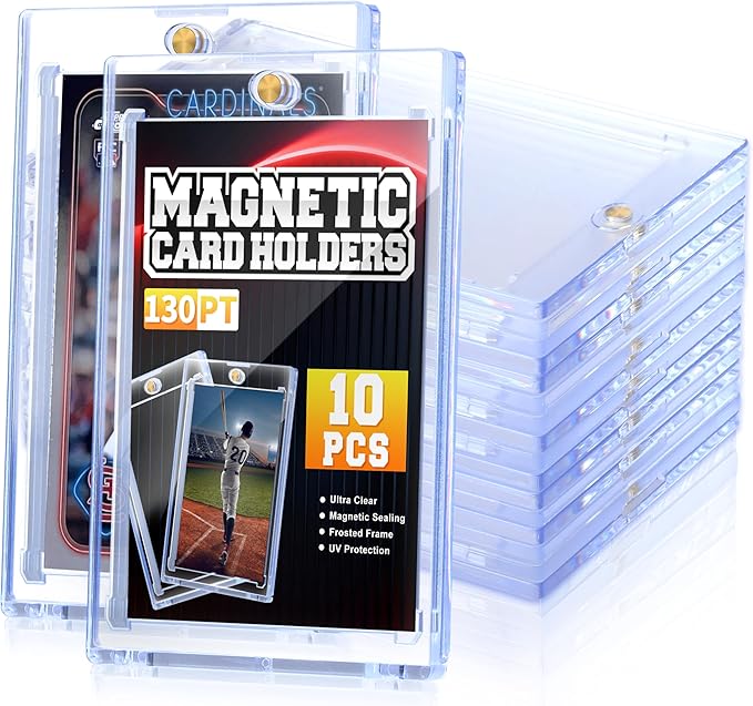 QTYORD 10 Pack 130PT Magnetic Card Holder for Trading Cards, One-Touch Card Case Holder for Baseball Football Sports MTG TCG Collectable Cards (10, 130PT)