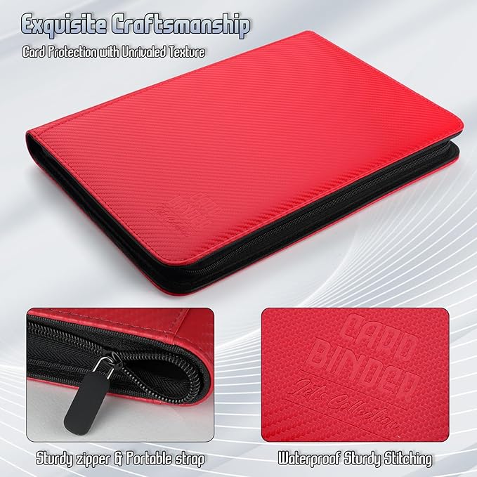 Trading Card Binder, Premium 9 Pocket Double Sided 540 Pocket PU Card Collection Binder, Collectible Trading Card Albums for MTG, TCG, Sport Card, Game Cards (Red 1)