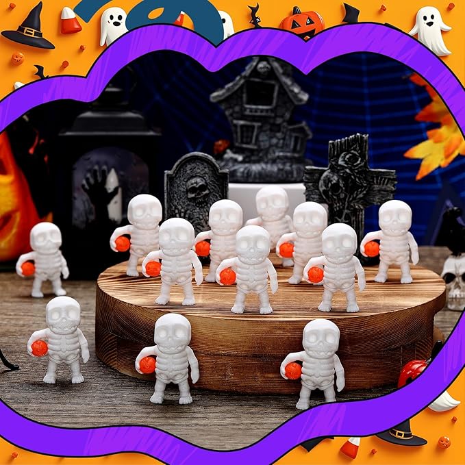 Honoson 12 Pcs 3D Printed Fidget Toy 3D Printed Small Pumpkin Skeleton Flexible Cute Articulating Pet Stress Relief Fidget Toys for Play and Display