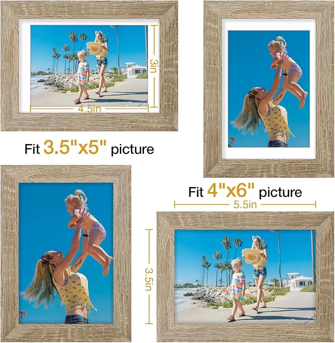 Vittanly 4x6 Picture Frames Set of 9 for Wall Mount & Tabletop, Light Wood | Display Pictures 3.5x5 with Mat or 4x6 without Mat, Small Photo Frames, Engineered Wood with Shatter Resistant Plexiglass