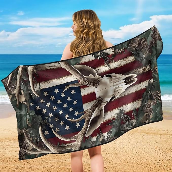 INSTANTARTS Camo American Flag Deer Hunter Car Seat Cover Protector Sweat Towel Multi-Functional Car Towel
