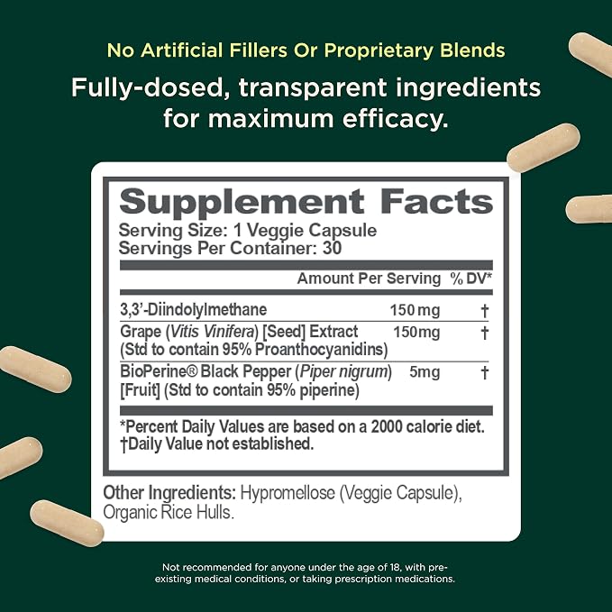 Genius Estrogen Balance, Dim Supplement - Blocker for Men & Women - Hormones, Hormonal Acne & Menopause - Aromatase Inhibitor with Grape Seed Extract & BioPerine - 30 Capsules
