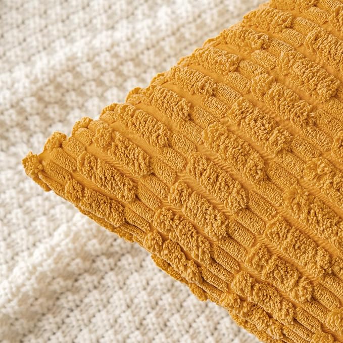 MIULEE Lumbar Corduroy Decorative Throw Pillow Covers 12x20 Gold Yellow | Pack of 2 Soft Boho Striped Pillow Covers Modern Farmhouse Home Decor For Sofa Living Room Couch Bed