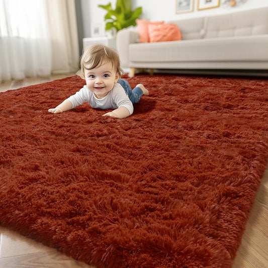 Amdrebio Terracotta Rust Area Rugs for Bedroom Living Room, 5x7 Fluffy Fuzzy Shaggy Furry Rug for Kids Room Decor Aesthetic, Modern Cute Plush Shag Rustic Carpet for Nursery Dorm Classroom Playroom | Shag Fuzzy Fluffy Kids Carpet, Classroom Nursery Pla...