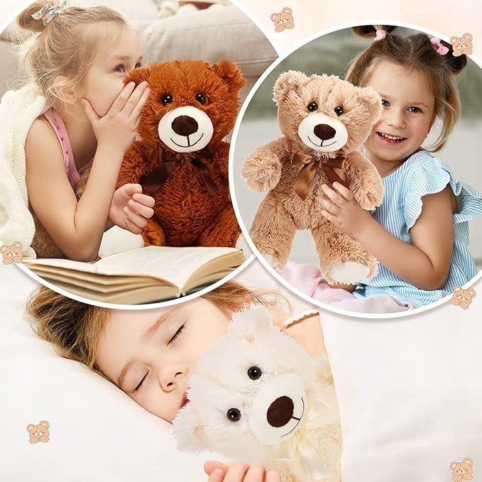 HyDren 12 Pieces Valentines Bears Stuffed Animals Soft Plush Toy Bears for Birthday Party Easter Wedding Baby Shower Christian Charity Donation Supplies(White, Brown, Khaki)