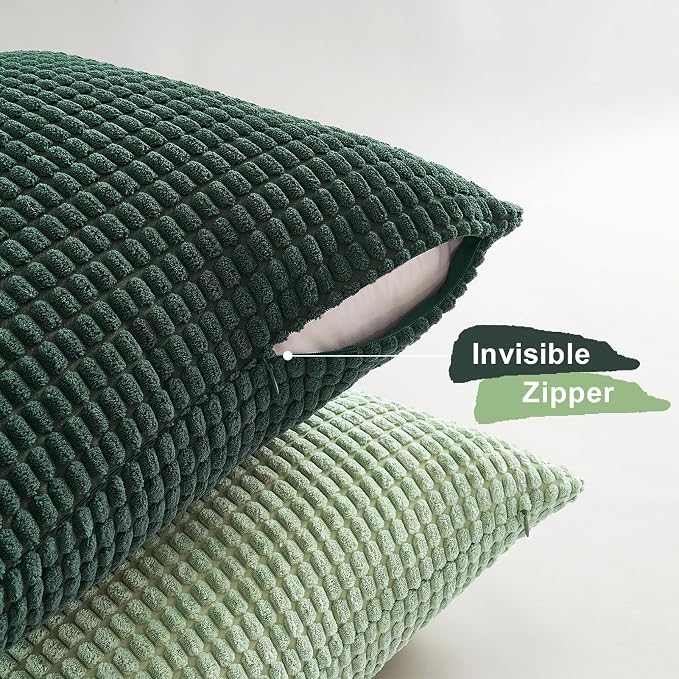 Topfinel Large Light Green Couch Throw Pillows Covers 20x20 Inch Set of 4,Accent Corduroy Striped Decorative Euro Shams,Summer Home Decor Cushion Case for Beach,Patio,Balcony