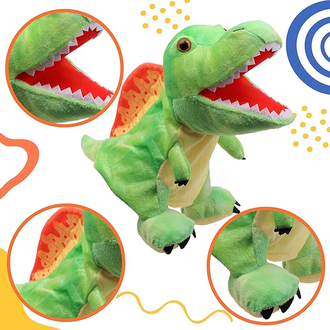 Cuteoy Plush Spinosaurus Hand Puppet Stuffed Animal Toy Open Movable Mouth Creative Role Play Storytelling Dinosaur Plushies Gifts for Kids Toddlers Birthday Christmas