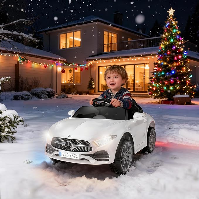 12V Kids Ride On Car with 2.4G Remote Control,Battery Powered Electric Car Ride On Vehicle Double Doors, Safety Belt,LED Light (SC-White)