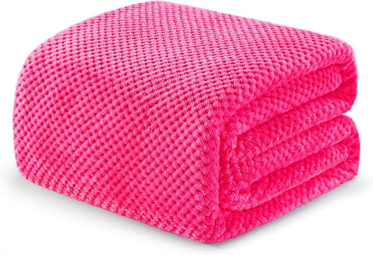 Exclusivo Mezcla Soft Waffle Fleece Bed Blanket Twin XL Size, Hot Pink | Lightweight Plush Blanket for Bed, Couch, Sofa, Cozy Fluffy Design for Bedroom, Guest Room, All Season, 90x66 Inches