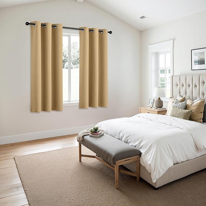 MIULEE Blackout Curtains for Bedroom 2 Panels 40 x 45 Inch Long Gold | Thermal Insulated, Living Room Darkening Grommet Drapes, Noise Reducing, Light Blocking Window Treatments