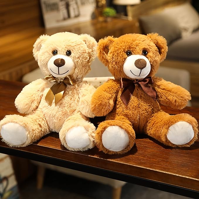 Plush Teddy Bear Stuffed Animal Bear Gift for Kids and Girls, Party Home Decoration 13.8 Inches(Khaki+Khaki)