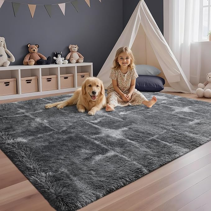 4x6 Feet Area Rugs for Bedroom,Grey Plush Fluffy Shaggy Living Room Rugs Non-Slip, Ultra Soft Carpet for Nursery Kids PlayRoom Dorm Office Indoor