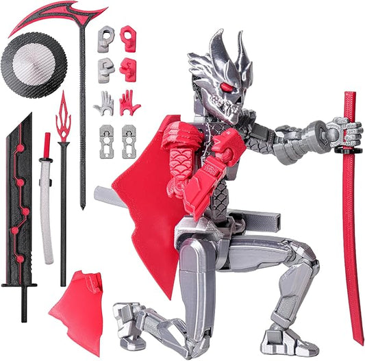 (Assembly Completed Dummy 20 Action Figure, 8.1 inches, Strong Magnetic Accessories, 10 in 1, 3D Printed Robot Multi-Jointed Movable，Oni Warrior Series， Gold (Silver)