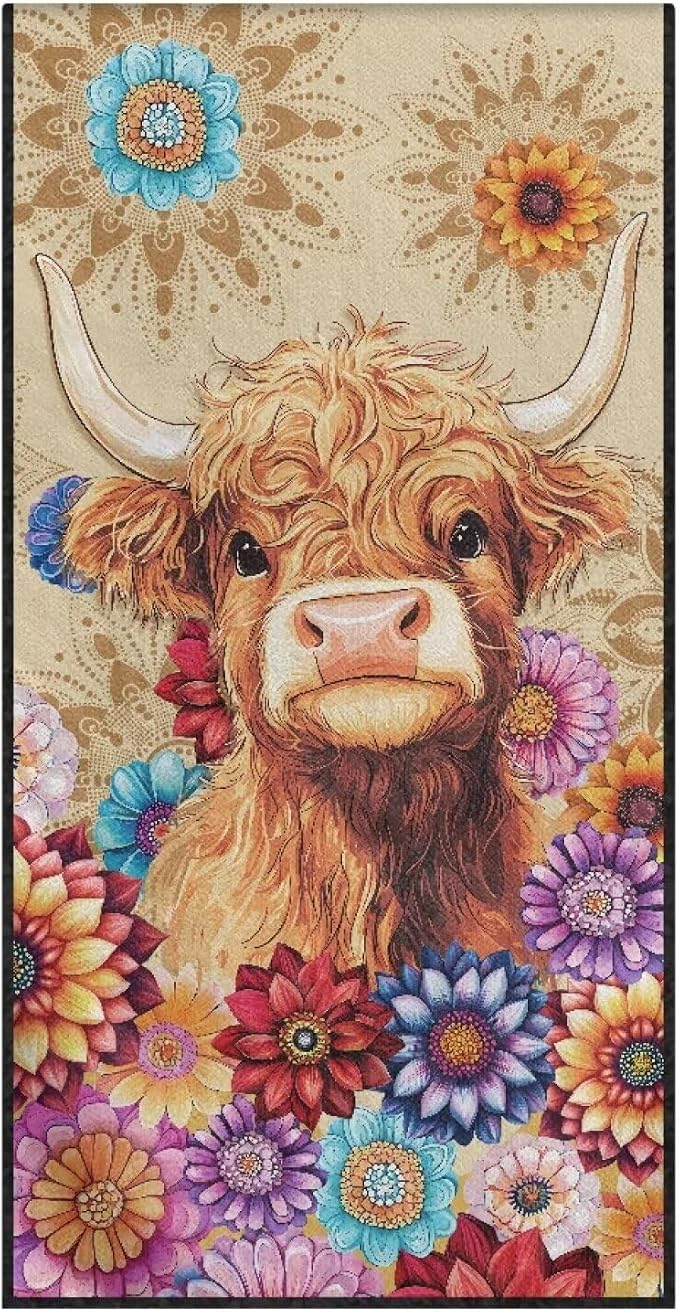 INSTANTARTS Dahlia Highland Cow Car Seat Cover Protector Sweat Towel Multi-Functional Car Towel