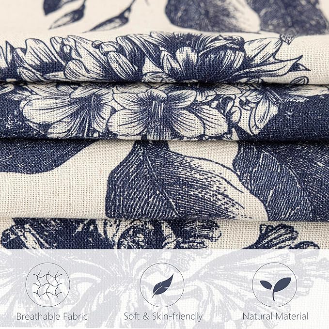 Foindtower Set of 2 Linen Floral Vintage Throw Pillow Covers Neutral Accent Print Decorative Cozy Cushion Covers Farmhouse Boho Home Decor for Sofa Chair Couch Bed Living Room,20×20 Inch,Navy Blue