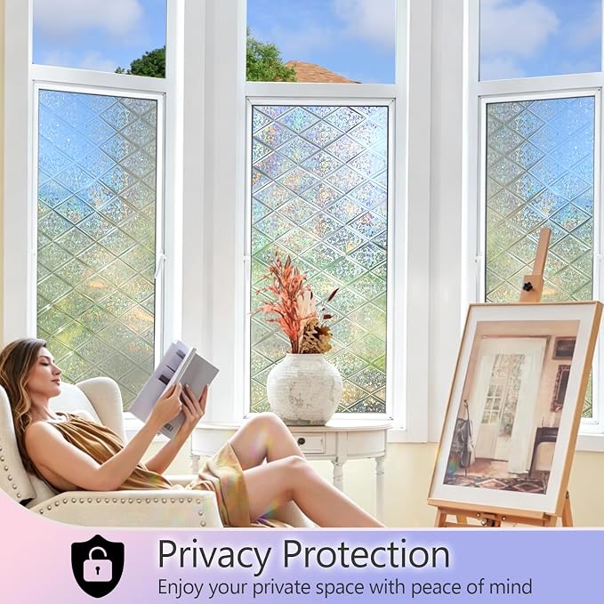 KESPEN Stained Glass Window Film Decorative Rainbow Privacy Window Film Anti UV Static Cling Glass Stickers for Home, 29.5 Inch X 6.5 Feet
