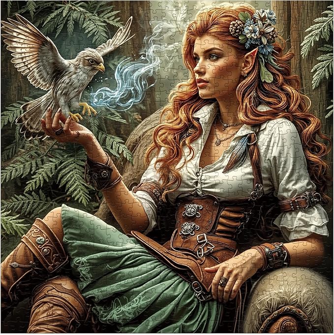 Elf Women Owl Puzzles for Adults 1000 Pieces Nature, Magic Forest Bird Tree Scenery Art Jigsaw Puzzles, Impossible Hard Difficult Challenging Aesthetic Garden Puzzle