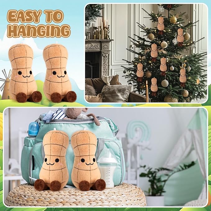 12 Pcs Peanut Plush Stuffed Toy 7 inch Soft Stuffed Toy Doll Cute Peanut Plush Smile Face Groundnut Plushes for Kids Gift