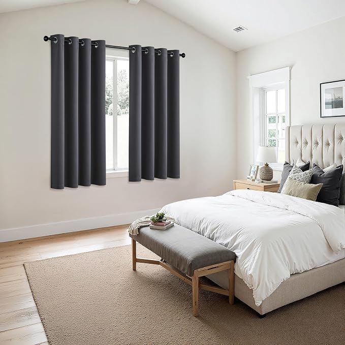 MIULEE Blackout Curtains for Bedroom 2 Panels 50 x 63 Inch Long Dark Grey | Thermal Insulated, Living Room Darkening Grommet Drapes, Noise Reducing, Light Blocking Window Treatments