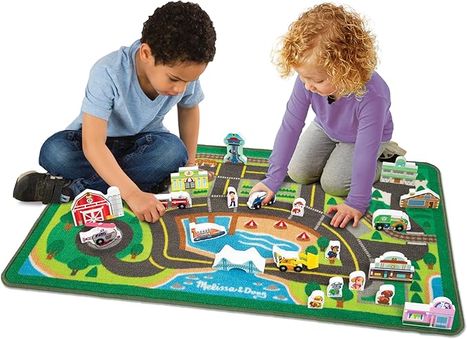 Melissa & Doug PAW Patrol Activity Rug - Adventure Bay (22 Pieces) PAW Patrol Town Mat with Wooden Toys for Ages 3+