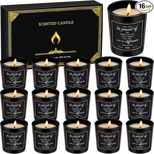 MTLEE 16 Pack Scented Candles Gifts Set Aromatherapy Soy Wax Candles Bulk Scented for Women Men Birthday Bath Yoga Family Gatherings Festive(Inspirational,Black)