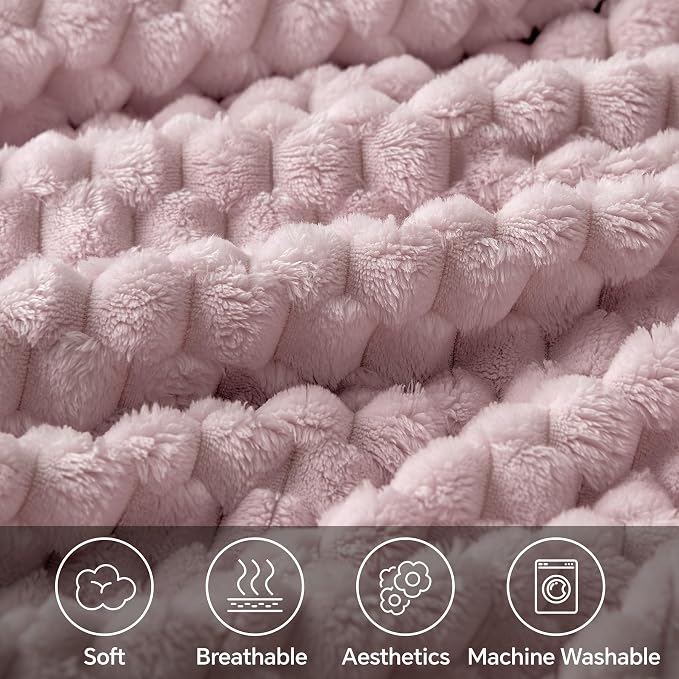 BEDELITE Lotus Pink Twin Blanket for Couch, Soft Cozy Gift for Women, 60*80 | 3D Jacquard Decorative Fleece Blanket, Super Soft Plush Throws, Cute Birthday Gift for Women & Men, Suitable for All Seasons