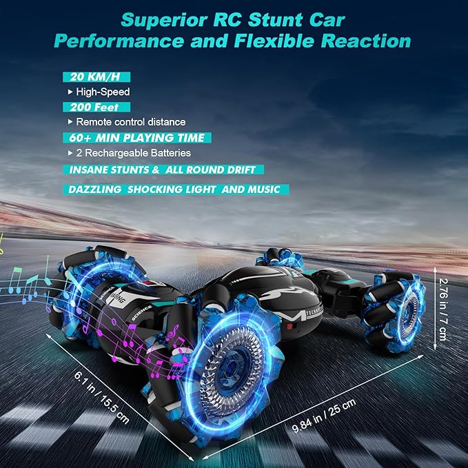 RC Cars, Gesture Sensing Stunt Car Toys for Boys Girls 6-12 Year Old, 2.4Ghz 4WD Hand Remote Control Toy 360° Rotate Transform Off-Road Drift with Lights Music, Birthday Xmas Gifts for Kids
